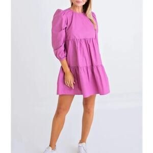KARLIE Purple Ruffled Mini Sundress with Puff Sleeves Women's size Small